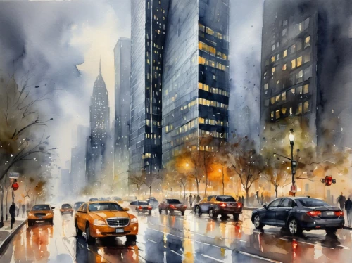 city scape,watercolor painting,cityscapes,watercolor,watercolorist,world digital painting,watercolor background,watercolor pencils,cityscape,watercolor sketch,rainstorm,watercolourist,urban landscape,art painting,bechtler,kordic,new york streets,rainfall,ueberroth,skyscrapers,Illustration,Paper based,Paper Based 24