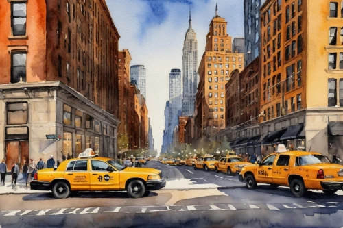 city scape,world digital painting,new york streets,cityscapes,new york taxi,newyork,nyclu,new york,ues,manhattan,flatiron building,tishman,street scene,nytr,photo painting,taxicabs,streetscapes,colored pencil background,5th avenue,crawshay,Illustration,Paper based,Paper Based 24