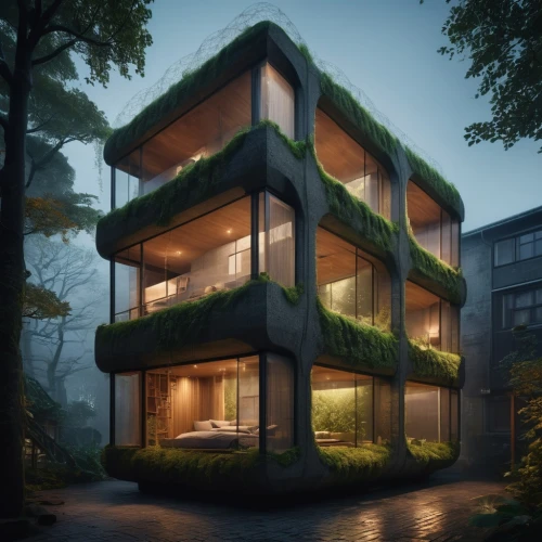 cubic house,forest house,house in the forest,zoku,cube house,modern house,greenhut,modern architecture,arkitekter,frame house,kundig,green living,sky apartment,treehouses,apartment building,residential tower,cube stilt houses,timber house,habitational,tree house,Photography,General,Fantasy