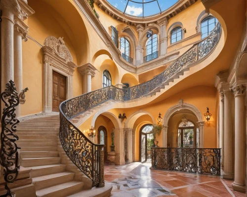 mirogoj,winding staircase,staircase,villa cortine palace,outside staircase,circular staircase,cochere,mansion,palladianism,staircases,palatial,luxury property,montecarlo,camondo,marble palace,escaleras,casa fuster hotel,escalera,ornate,spiral staircase,Illustration,Abstract Fantasy,Abstract Fantasy 13