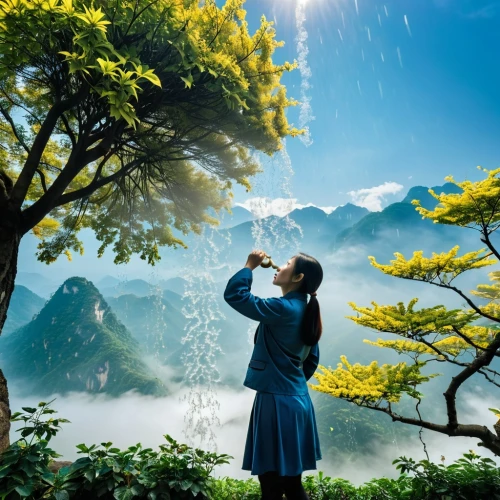 bamboo flute,thingol,pouring tea,gondolin,the flute,fingon,kongfu,fantasy picture,mountain spring,wudang,flute,wuxia,mountain spirit,tea zen,wulin,drinking water,huangshan,watering,landscape background,elrond,Photography,Artistic Photography,Artistic Photography 01