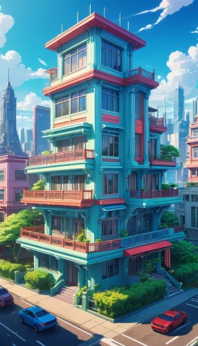 apartment block,colorful city,sky apartment,cybertown,megapolis,apartment building,susukino,apartment complex,apartment house,microdistrict,honolulu,apartment blocks,density,residential,hankou,cybercity,an apartment,tokyo city,fantasy city,skyscraper town,Illustration,Japanese style,Japanese Style 03