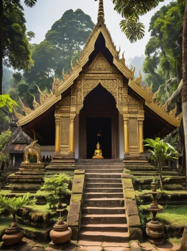 thai temple,buddhist temple complex thailand,buddhist temple,dhamma,taman ayun temple,beomeosa temple,chiangmai,cambodia,vihara,mahaparinirvana,vesak,somtum,kampuchea,asian architecture,shambhala,tempel,white temple,temple,abhidhamma,pridiyathorn,Illustration,Realistic Fantasy,Realistic Fantasy 14