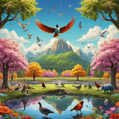 nature background,bird kingdom,landscape background,autumn background,bird bird kingdom,children's background,springtime background,spring background,fantasy picture,colorful birds,nature wallpaper,background view nature,flying birds,colorful background,butterfly background,cartoon video game background,birds flying,fantasy landscape,fairy world,flower and bird illustration,Photography,General,Realistic