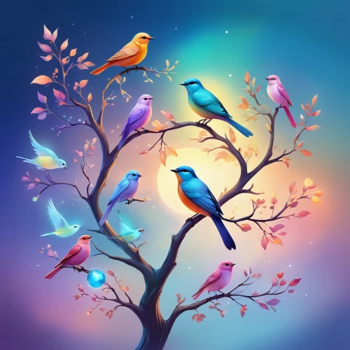 birds on a branch,birds on branch,colorful birds,blue birds and blossom,flower and bird illustration,songbirds,bird painting,bird on tree,bird on the tree,little birds,bird on branch,the birds,bird in tree,bird bird kingdom,birds,bird kingdom,pretty bluebirds,bird illustration,colorful background,wild birds,Illustration,Realistic Fantasy,Realistic Fantasy 01