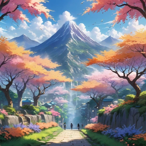 japanese sakura background,autumn mountains,sakura background,autumn background,meteora,landscape background,spring background,springtime background,autumn scenery,autumn landscape,fall landscape,mountain landscape,mountain world,mountain scene,fantasy landscape,autumn sky,backgrounds,beautiful wallpaper,background design,sakura trees,Illustration,Japanese style,Japanese Style 03