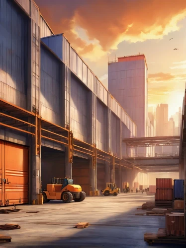 industrial landscape,warehouses,industrial area,cargo port,industrie,refinery,loading dock,industrial hall,industrialism,empty factory,industrielle,industries,factories,warehouse,industrial building,industrialization,industrial ruin,refineries,hangars,auto repair shop,Illustration,Realistic Fantasy,Realistic Fantasy 01