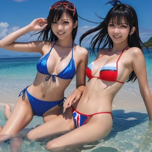 kawaii people swimming,swimsuits,bikinis,red and blue,two piece swimwear,nmb,beachgoers,annin,imas,asiaticas,senkaku,mios,harunori,beach background,beach goers,seina,sayari,sumiala,ske,gravure,Photography,Documentary Photography,Documentary Photography 31