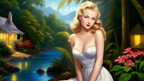 marylyn monroe - female,the blonde in the river,marilyn monroe,mamie van doren,connie stevens - female,marylin monroe,retro pin up girl,pin-up girl,valentine day's pin up,marylin,pin ups,maureen o'hara - female,gardenia,pin up girl,marilynne,monroe,marilyns,background ivy,secret garden of venus,landscape background