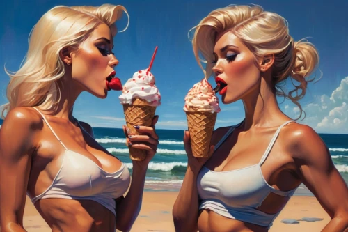 woman with ice-cream,ice creams,glace,sundaes,ice cream,icecream,swirlgirls,creem,milkshake,pin-up girls,gelati,sorbets,ice cream shop,sweet ice cream,cool pop art,ice cream cones,whipped cream,whipped ice cream,ice cream icons,gourmands,Conceptual Art,Oil color,Oil Color 04