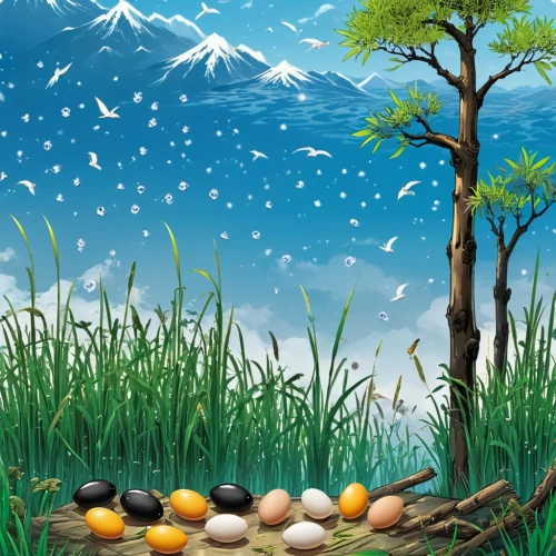 easter background,nature background,spring background,springtime background,background vector,children's background,painting eggs,painting easter egg,landscape background,birch tree background,mushroom landscape,painted eggs,background with stones,bird eggs,the painted eggs,forest background,blue eggs,cartoon video game background,ostern,egg hunt,Unique,Design,Sticker