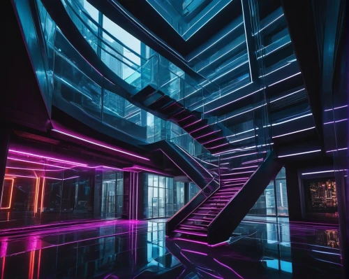 futuristic art museum,stairwell,hypermodern,staircases,vertigo,fractal lights,futuristic architecture,escaleras,light art,staircase,steel stairs,helix,futuristic,stairs,stairways,stairway,colored lights,stairwells,tron,spiral staircase,Art,Classical Oil Painting,Classical Oil Painting 23