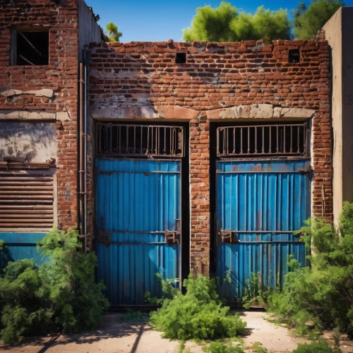 blue doors,blue door,abandoned building,warehouses,old door,old factory,old brick building,old factory building,dilapidated building,lost place,alleyway,warehouse,loading dock,iron door,alleyways,doors,steel door,lostplace,abandoned factory,old buildings,Art,Artistic Painting,Artistic Painting 26