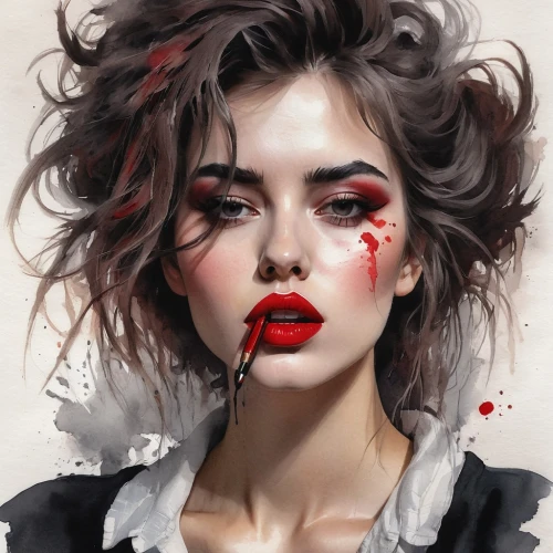 vampire woman,vampire lady,digital painting,vamped,vampire,world digital painting,jeanneney,red lips,digital art,bleeds,red lipstick,rouge,zombie,vampiric,digital illustration,red paint,queen of hearts,gruesomely,hemorrhage,digital artwork,Illustration,Paper based,Paper Based 02