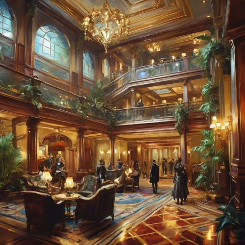 hotel lobby,emporium,lobby,ballroom,venetian hotel,hotel hall,emirates palace hotel,ballrooms,dragon palace hotel,grand hotel europe,grand hotel,entrance hall,ornate room,crown palace,ebbitt,victorian room,staterooms,hotel del coronado,victorian,driskill,Illustration,Paper based,Paper Based 04