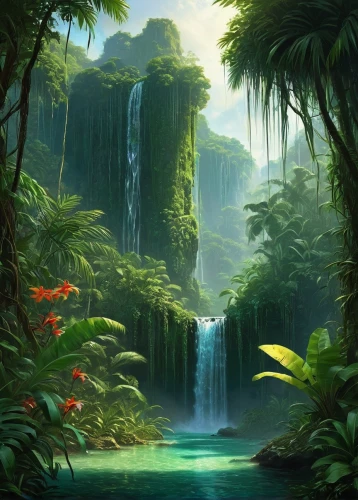 green waterfall,nature background,tropical forest,nature wallpaper,waterfall,rainforests,rainforest,landscape background,tropical jungle,waterfalls,rain forest,cartoon video game background,fantasy landscape,water fall,beautiful wallpaper,cascada,verdant,green wallpaper,brown waterfall,water falls,Conceptual Art,Fantasy,Fantasy 12