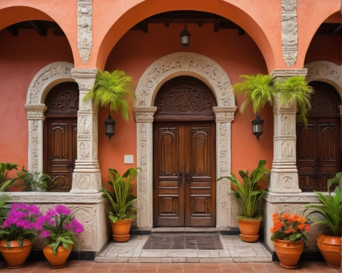 palmilla,porticos,patios,doorways,casa,entryways,hacienda,portal,front door,casitas,puertas,archways,exterior decoration,colorful facade,patio,garden door,entryway,nicaraguan cordoba,doorkeepers,spanish tile,Illustration,Abstract Fantasy,Abstract Fantasy 19