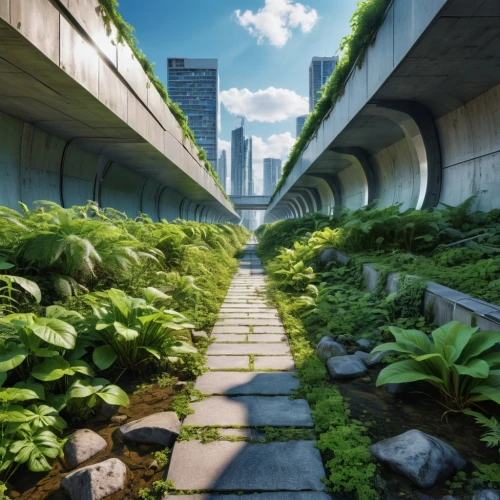 tunnel of plants,walkway,plant tunnel,ecotopia,pathway,shinjuku,microhabitats,virtual landscape,scampia,futuristic landscape,umeda,urban landscape,arcology,skybridge,urbanworld,biopiracy,japan landscape,pathways,urban design,ikebukuro,Photography,General,Realistic