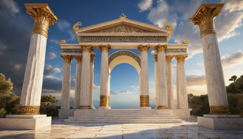 greek temple,laodicea,erechtheus,ephesus,synaxarion,roman temple,marble palace,zappeion,temple of hercules,temple of diana,doric columns,pallas athene fountain,leptis,temple of poseidon,pillars,triumphal arch,three pillars,chersonesus,neoclassical,archly,Illustration,Realistic Fantasy,Realistic Fantasy 29