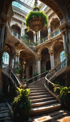 atriums,victoriana,emporium,conservatory,marble palace,dishonored,chhatris,cochere,atrium,glyptotek,staircase,ornate,driehaus,europe palace,galleria,theed,bucharest,palladianism,uncharted,staircases,Illustration,Realistic Fantasy,Realistic Fantasy 47