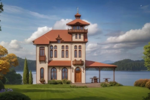 house with lake,wooden church,fairy tale castle,fairytale castle,island church,house by the water,frederic church,trakai,sunken church,titisee,villa,mazury,wooden house,sihastria monastery putnei,villa balbianello,little church,house in the forest,water palace,peter-pavel's fortress,lipno