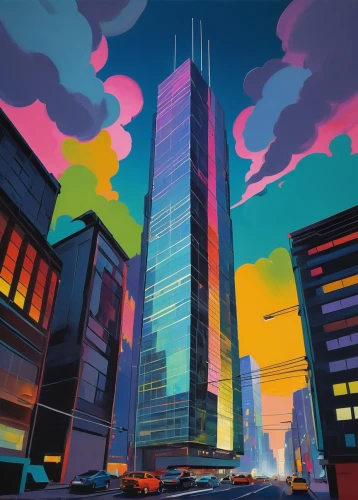 colorful city,skyscrapers,skyscraper,cityscape,skyscraping,cybertown,cybercity,the skyscraper,highrises,evening city,skycraper,skyscraper town,skylines,city skyline,sky city,high rises,fantasy city,metropolis,megapolis,supertall,Art,Artistic Painting,Artistic Painting 41