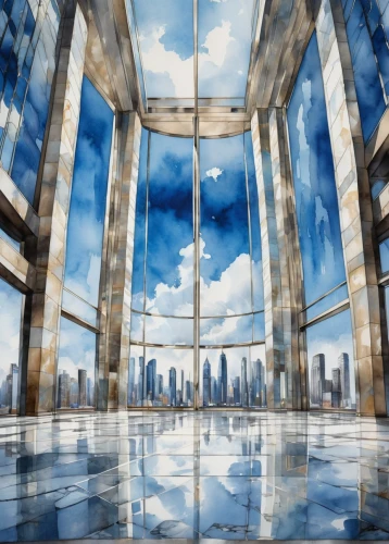 art deco background,arcology,skyscraping,skyscrapers,glass facades,glass building,skyscapers,city scape,structural glass,glass facade,virtual landscape,skyways,glass wall,skyscraper,tall buildings,skycraper,blur office background,sky space concept,skybridge,the skyscraper,Illustration,Paper based,Paper Based 25