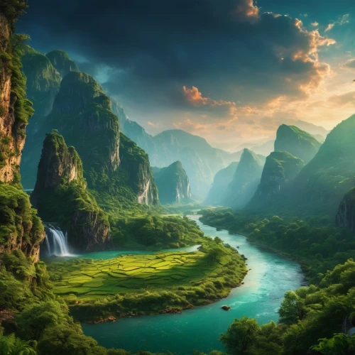 fantasy landscape,landscape background,river landscape,mountainous landscape,beautiful landscape,nature wallpaper,nature background,mountain landscape,green landscape,nature landscape,windows wallpaper,guilin,fantasy picture,landscapes beautiful,background view nature,karst landscape,shaoming,full hd wallpaper,landscape nature,green waterfall,Photography,General,Fantasy