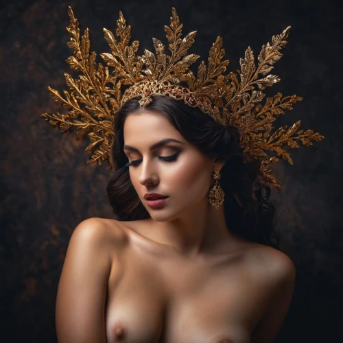 gold crown,golden crown,headdress,headpiece,headress,golden wreath,crowned,messalina,gold foil crown,cleopatra,gold leaves,adornment,sirena,golden flowers,diwata,headdresses,gold deer,vergara,gold leaf,girl in a wreath,Photography,General,Fantasy