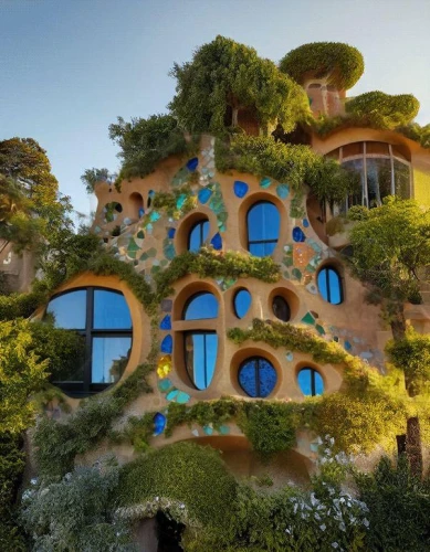 earthship,gaudi park,guell,tree house hotel,pedrera,park güell,gaudi,hotel w barcelona,tree house,casa fuster hotel,hundertwasser,treehouse,insect house,house of the sea,ecotopia,fairy house,biopiracy,miralles,treehouses,topiary