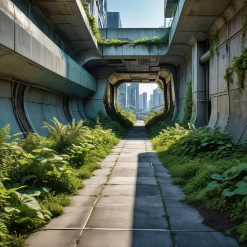 tunnel of plants,underpass,underpasses,scampia,skyways,overpass,plant tunnel,arcology,ohsu,skybridge,walkway,urban landscape,infrastucture,overpassed,overgrowth,overpasses,halflife,walkways,passageway,gulch,Photography,General,Realistic