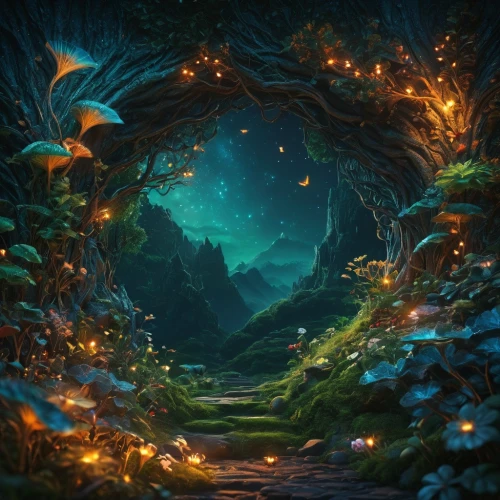 fairy forest,elven forest,fantasy landscape,fantasy picture,fairy world,enchanted forest,forest of dreams,fairytale forest,3d fantasy,forest glade,fractal environment,fairy village,the forest,forest path,beautiful wallpaper,hollow way,fantasy art,forest background,the mystical path,arbor,Photography,General,Fantasy