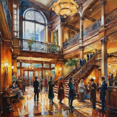 emporium,hotel lobby,ballroom,ballrooms,venetian hotel,shanghai disney,cotai,maggiano,donsky,driskill,lobby,hotel del coronado,giancola,mohegan,neotraditional,watercolor cafe,grand hotel,ameristar,emirates palace hotel,struzan,Illustration,Paper based,Paper Based 04