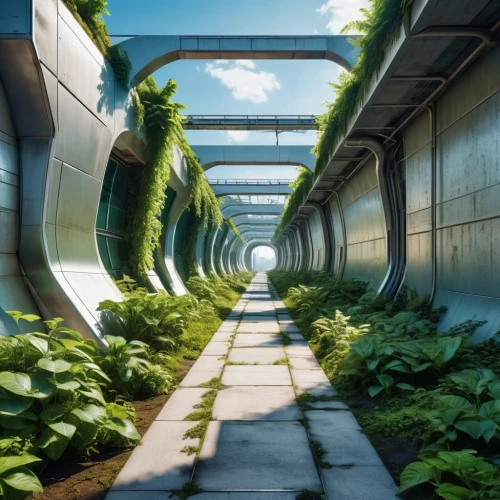 tunnel of plants,plant tunnel,skybridge,underpass,walkway,skyways,ecotopia,arcology,tube plants,biospheres,futuristic landscape,environments,photosynthetic,environment,overpass,arbor,paths,underpasses,pathway,verdant,Photography,General,Realistic