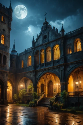 hogwarts,theed,ravenloft,haunted cathedral,morelia,diagon,haunted castle,ust,fairy tale castle,asylum,western architecture,ghost castle,cusco,moonlit night,fairytale castle,chhatris,arkham,beautiful buildings,castle of the corvin,fantasy picture,Photography,General,Fantasy