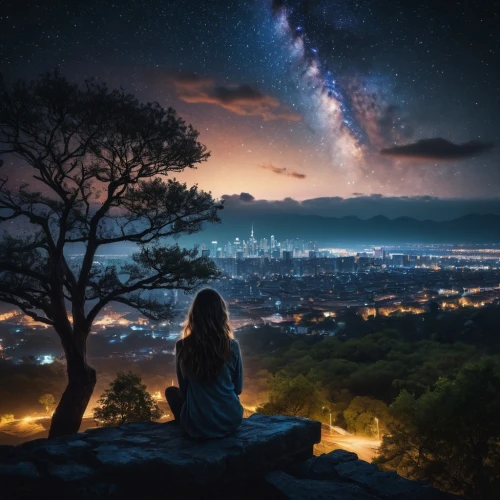 the night sky,skywatchers,astronomy,skygazers,night sky,nightsky,stargazing,nightscape,starry sky,the milky way,milky way,starry night,astronomer,fantasy picture,night stars,overlooking,night image,stargazer,the universe,photo manipulation,Photography,General,Fantasy