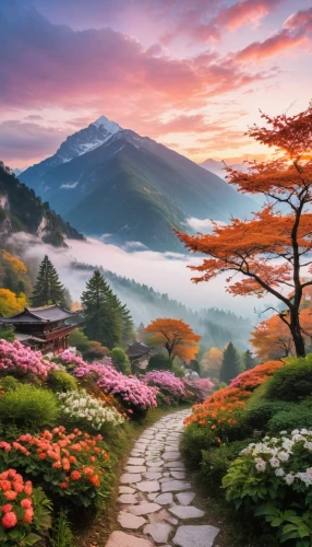 mountain landscape,japan landscape,beautiful landscape,nature wallpaper,nature landscape,landscape background,beautiful japan,japanese mountains,alpine landscape,splendor of flowers,mountainous landscape,the valley of flowers,mountain scene,autumn landscape,mountain sunrise,japanese alps,nature background,landscape nature,fantasy landscape,autumn mountains,Photography,General,Realistic