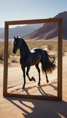 mirror frame,magic mirror,thorgerson,painted horse,black horse,holding a frame,copper frame,decorative frame,miroir,wildhorse,silver frame,parabolic mirror,wild horse,outside mirror,frame illustration,beautiful frame,exterior mirror,reframing,capture desert,winnetou,Photography,Fashion Photography,Fashion Photography 19