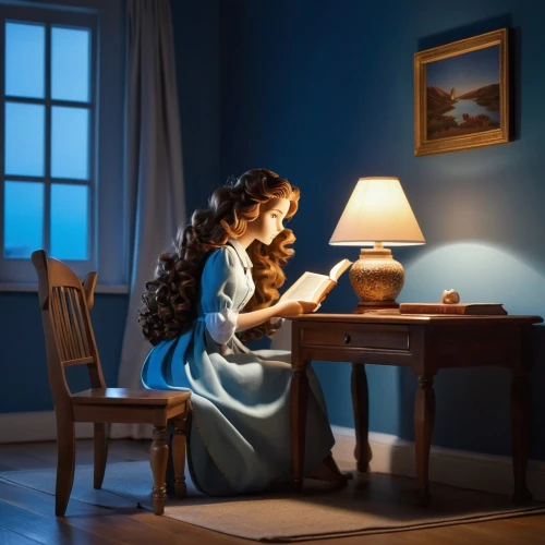 miniaturist,bluestocking,blue lamp,girl studying,little girl reading,girl at the computer,belle,lamplight,cendrillon,writing desk,storybook,cosette,the girl in nightie,the gramophone,the little girl's room,blue room,collingsworth,nessarose,dressmaker,piano lesson,Photography,General,Realistic
