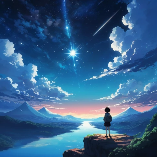 star sky,sky,moon and star background,cielo,starry sky,night sky,horizon,the night sky,beautiful wallpaper,starbright,falling star,horizons,dream world,dreamscape,falling stars,starlight,nightsky,the horizon,fantasia,skygazers,Illustration,Japanese style,Japanese Style 14