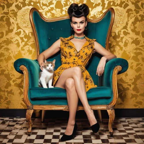 vintage cat,vintage cats,ginnifer,dolcenera,katy,pin-up model,vanderhorst,daisy jazz isobel ridley,kittenish,mesquida,rockabella,kittani,effie,pin ups,retro woman,ginny,bettie,eartha,cattiness,jane russell-female,Illustration,American Style,American Style 10