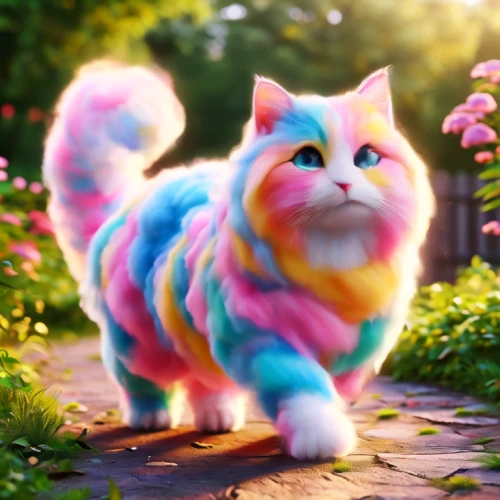 cartoon cat,pink cat,cute cat,flower cat,rainbow rabbit,breed cat,domestic long-haired cat,rainbow unicorn,cat kawaii,doll cat,pompom,fluffy tail,cat image,nyan,cat vector,pomeranian,doodle cat,soft pastel,cute cartoon character,indian spitz