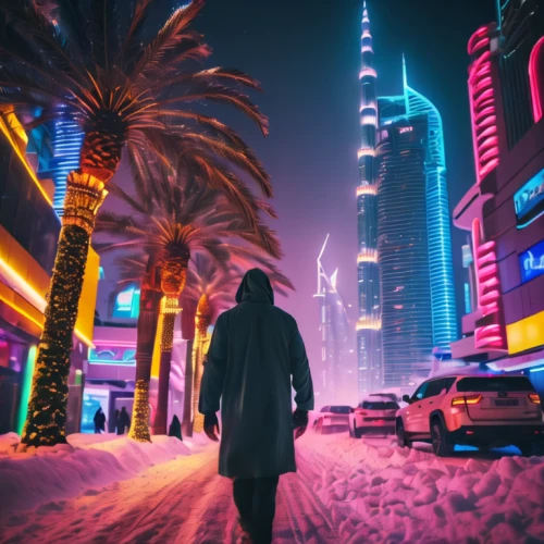 dubai,doha,cyberpunk,dubai desert,dhabi,jbr,wallpaper dubai,dubai marina,qatar,abu dhabi,abu-dhabi,bahrain,colorful city,uae,fantasy city,futuristic,city at night,kuwait,dystopian,world digital painting,Conceptual Art,Sci-Fi,Sci-Fi 26