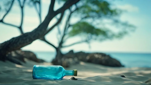 message in a bottle,beach glass,isolated bottle,emerald sea,cube sea,flotsam,drift bottle,deserted island,bluebottle,blue lagoon,square bokeh,blue hawaii,genuine turquoise,flotsam and jetsam,bottle surface,blue water,glass bead,blue waters,blue sea,plastic bottle,Photography,General,Cinematic