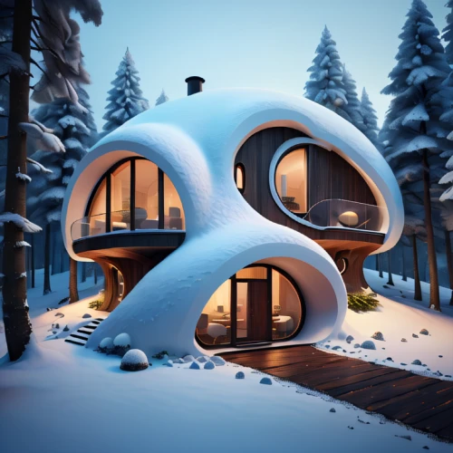 snowhotel,snow shelter,cubic house,igloo,snow house,snow roof,winter house,inverted cottage,holiday home,futuristic architecture,3d rendering,snow ring,the cabin in the mountains,frame house,roof domes,alpine style,dunes house,snowed in,cube house,render