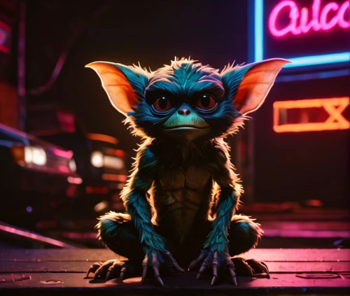 stitch,jackal,miguel of coco,coco,laika,color rat,neon coffee,neon sign,neon light,furta,3d render,neon lights,fennec,nightlife,dusk background,neon,stylized,cinematic,cyberpunk,cyan,Photography,General,Fantasy