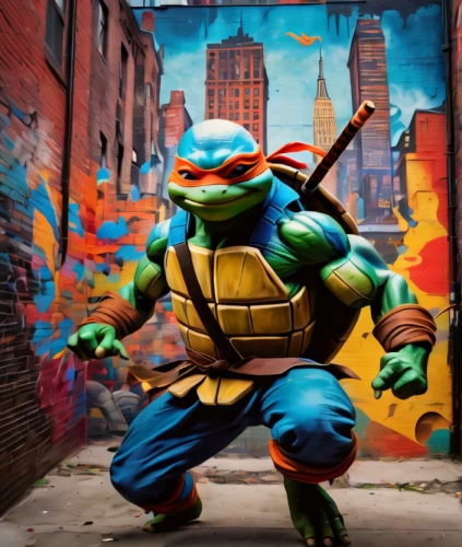 teenage mutant ninja turtles,trachemys,raphael,michelangelo,trachemys scripta,graffiti art,streetart,brooklyn street art,turtle,painted turtle,grafitti,graffiti,urban street art,leonardo,turtles,street art,street chalk,wall,tortoise,street artists,Photography,General,Fantasy