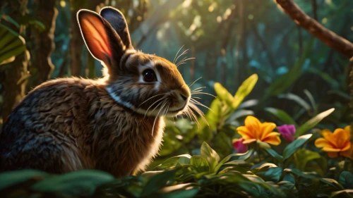 bunny on flower,european rabbit,audubon's cottontail,cottontail,mountain cottontail,leveret,brown rabbit,peter rabbit,eastern cottontail,gray hare,wild rabbit in clover field,hare,wild rabbit,springtime background,field hare,european brown hare,brown hare,wild hare,dwarf rabbit,rabbit,Photography,General,Fantasy