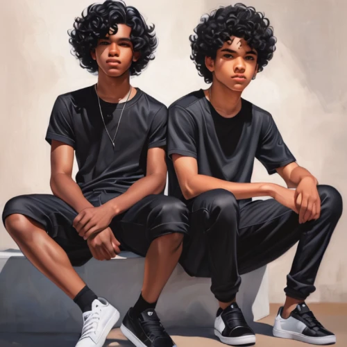 afroamerican,little blacks,black models,gemini,portraits,afro-american,clone,gazelles,twin flowers,black couple,afro american girls,young birds,clones,oil on canvas,hym duo,sailors,oddcouple,digital painting,teens,artists,Conceptual Art,Fantasy,Fantasy 03