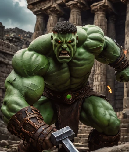 avenger hulk hero,incredible hulk,hulk,orc,cleanup,minion hulk,half orc,aaa,ork,ogre,patrol,splitting maul,wall,brute,stone background,angry man,green goblin,barbarian,greyskull,warrior and orc,Photography,General,Fantasy